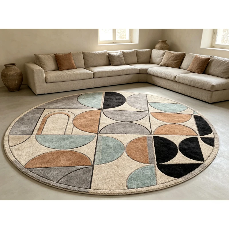 Round Luxe European Palace Area Rug Classic Baroque Arch Laurel Floral Art Floor Carpet for Dining Room Grand Hall Decoration