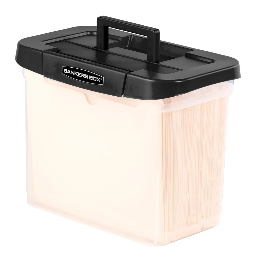 Durable Plastic Letter Size File Organizer Portable Stackable Storage Box with Locking Lid Hanging Rails and Comfortable Handles