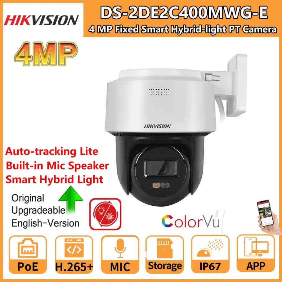 Hikvision PT Camera 4MP DS-2DE2C400MWG-E Outdoor Smart Hybrid-light Human Detection Auto-tracking Lite POE Built-in Mic Speaker