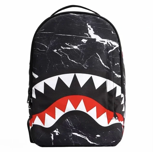 

New Trend Shark Mouth Black Marble Commuter Durable Backpack Computer Bag Backpack Men and Women Backpack