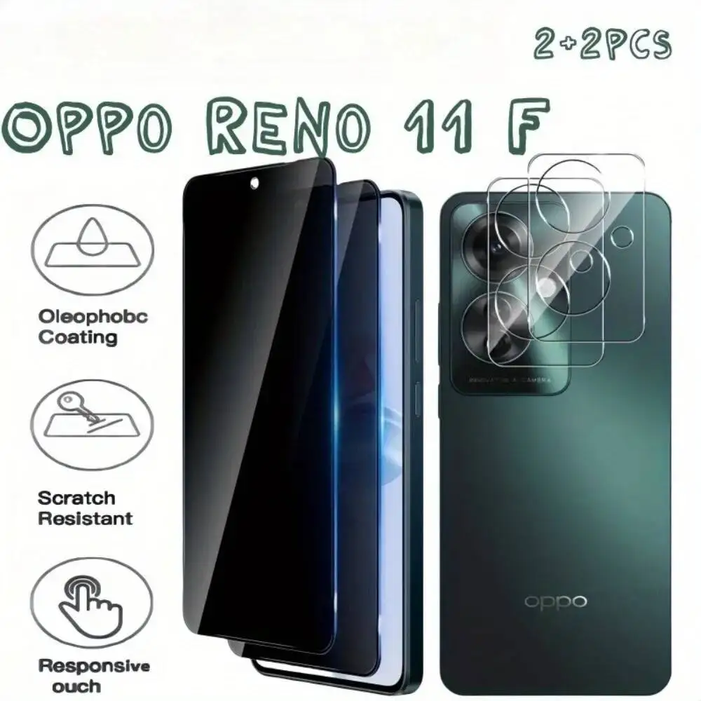 

4 шт. для OPPO Reno 11F 5G 14F 13F 12F 11 14 13 12 Pro FE F, закаленное стекло 2+2, защитные пленки для экрана и камеры с функцией приватности