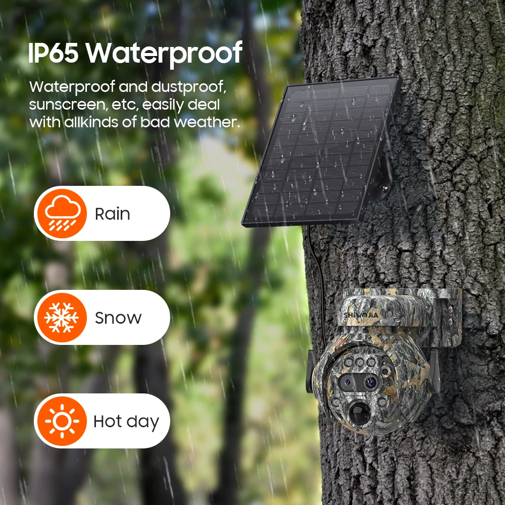 SHIWOJIA 12X ZOOM Solar Trail Camera 4G SIM WIFI Wireless Hunting Camera 360° PTZ Game Cameras with Motion Activated Waterproof