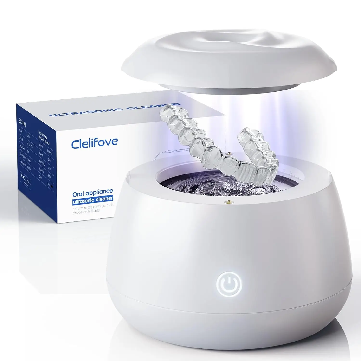 

48kHz Ultrasonic Retainer Cleaner, 200ML Pod for Dental Items & Jewelry, White