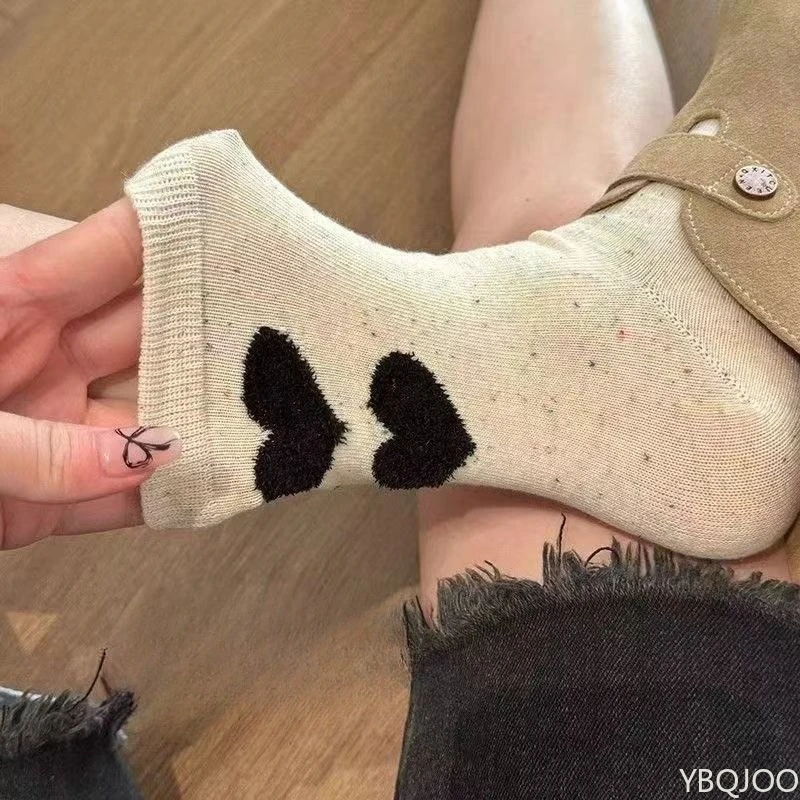 5 أزواج ربطات القوس فيونكة الدب نمط القلب عادية مريحة عالية الجودة لينة الجوارب النسائية العصرية القطن الكبار النساء منتصف العجل الجوارب #5
