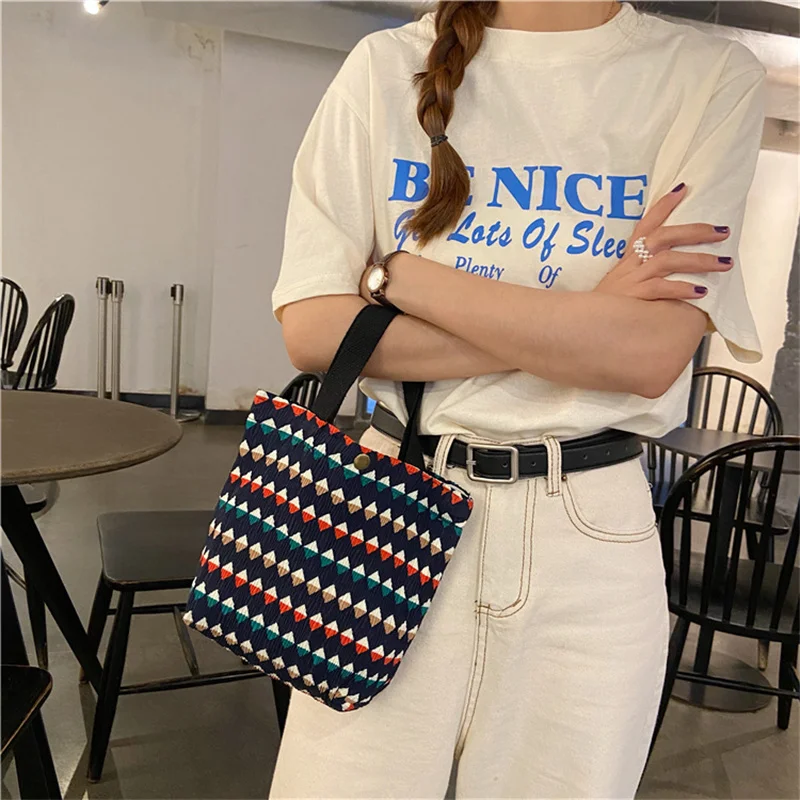 Korean Style Cute Corduroy Small Shopper Tote Bag For Woman Female Girls Mini Handbags Lunch Bags Shopping Cloth Hand Pouch Bag