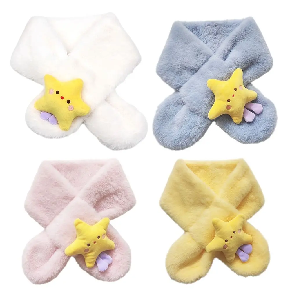 Cute Cartoon Star Children Winter Scarf Thick Warm Cross Neck Scarf Windproof Soft Shawl Scarves