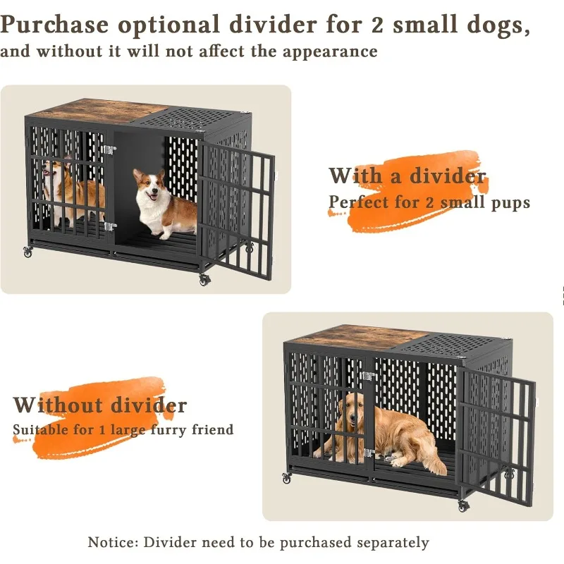 Dog Crate Compatible with Optional Divider, Extra Large Kennel for High Anxiety Dogs, Indestructible Pet Cage Indoor