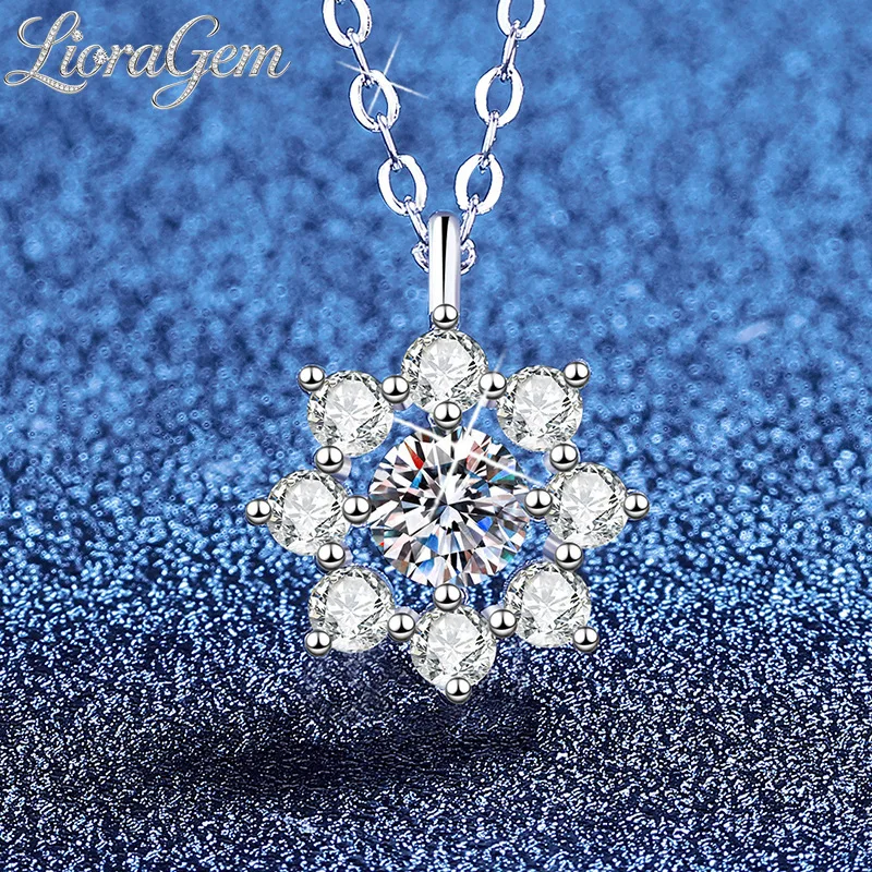 LioraGem Platinum PT950 New Moissanite Eight-Pointed Star Necklace for Women, Sunflower Simple Pendant Diamond Necklace