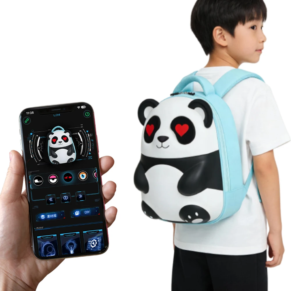 1PCS Cute Panda Hard Shell Backpack with LED Eyes Screen, DIY Programmable FullColor Display, Waterproof Casual Daypack