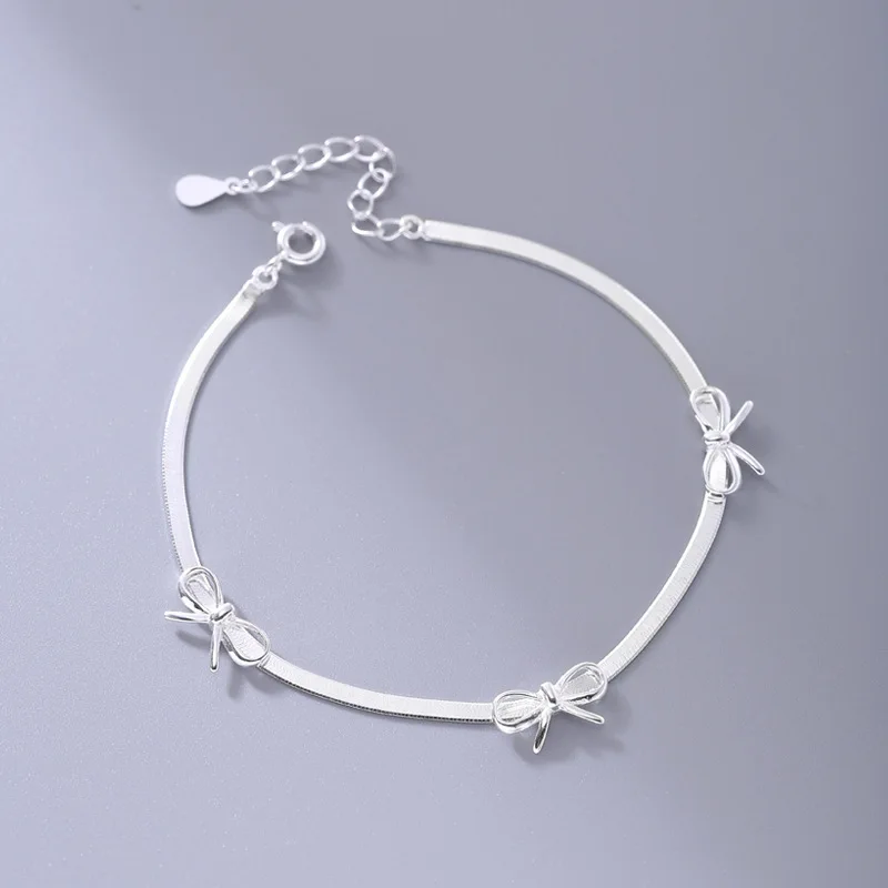 925 Sterling Silver Bow Bracelet With Sparkling Temperament Snake Bone Chain Bracelet Suitable For Wedding Jewelry Gifts