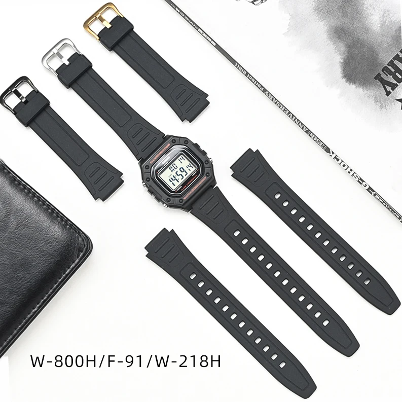 18 مللي متر حزام الراتنج الأسود ل كاسيو W-800H W-218H AE-1200/1300 F-91W F-84 105 الرياضة مقاوم للماء بولي يوريثان الرجال استبدال حزام (استيك) ساعة #1