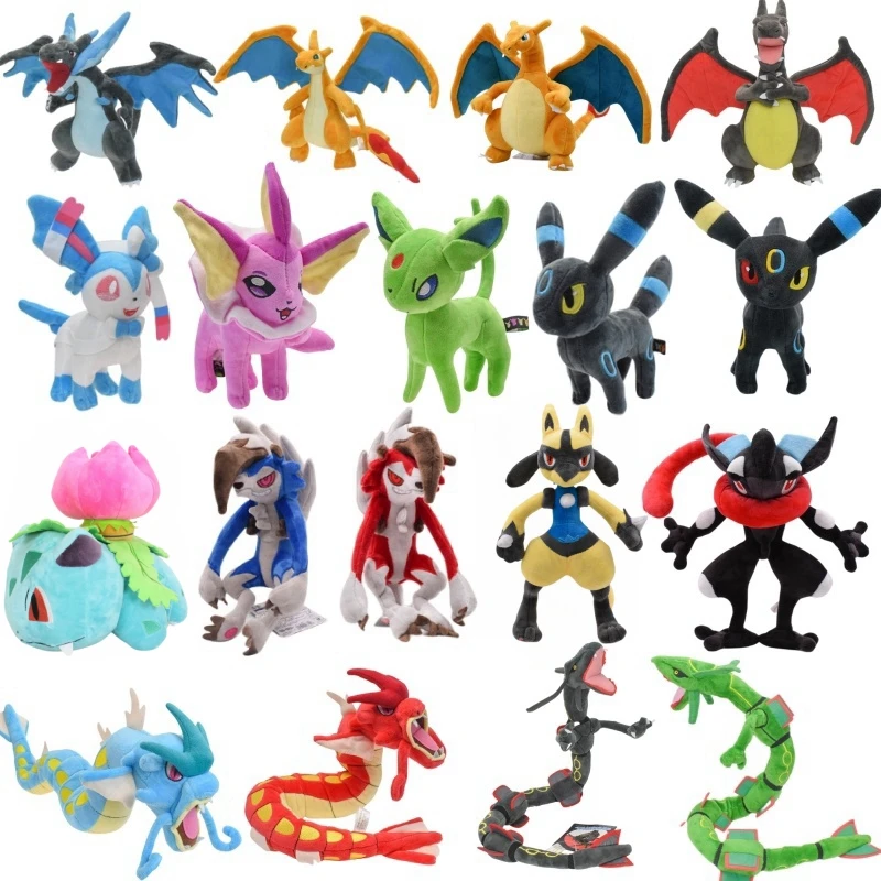 Pokemon Plush Toy Anime Character Dolls CharizardX&Y Eevee Greninja Lucanroc Lucario Rayquaza Gyarados Children's Plush Toy