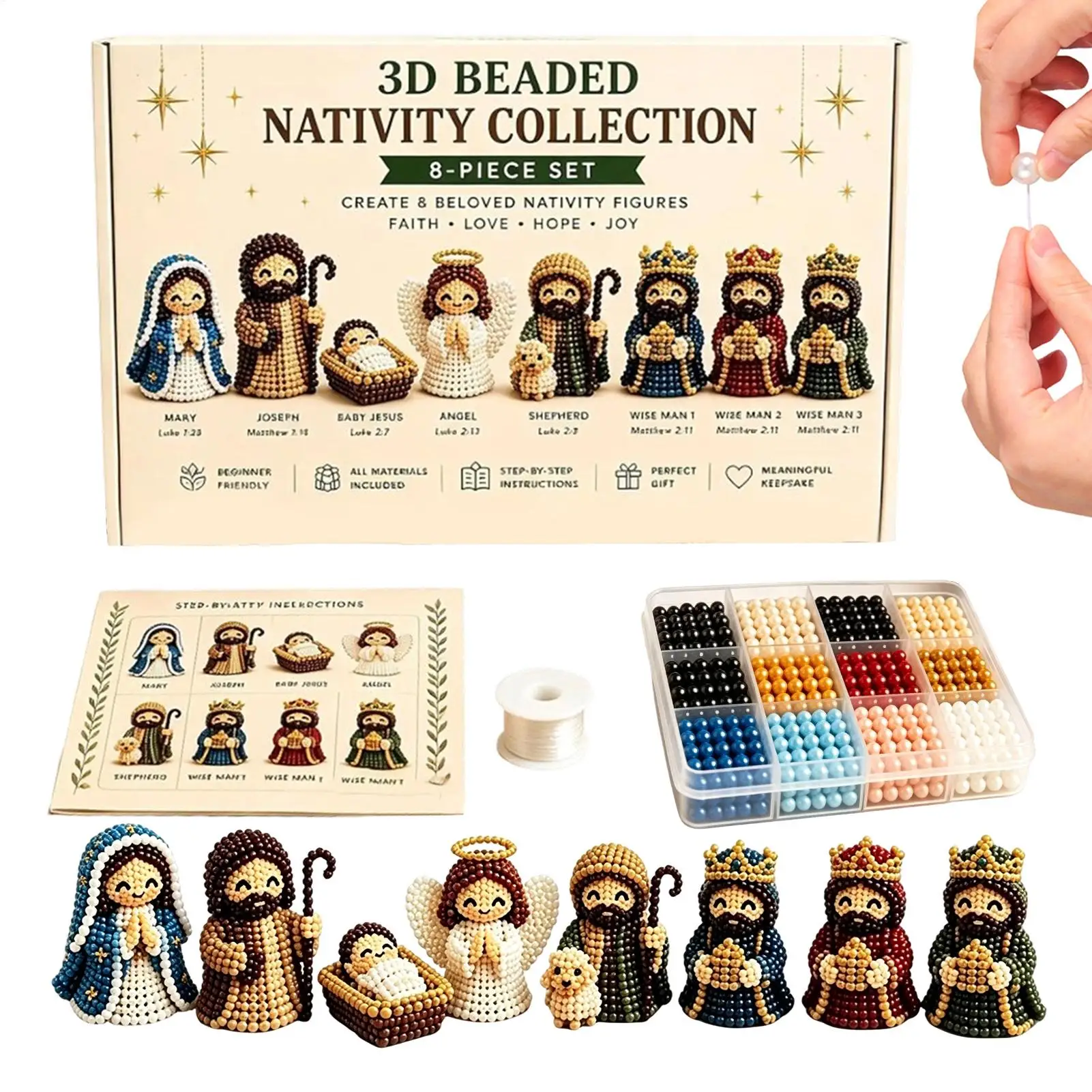 Nativity Bead Craft Kit 3D Beaded Craft Figurines Decor Beading Christmas Figures Kit for Men Women Adults Dad Wife Husband