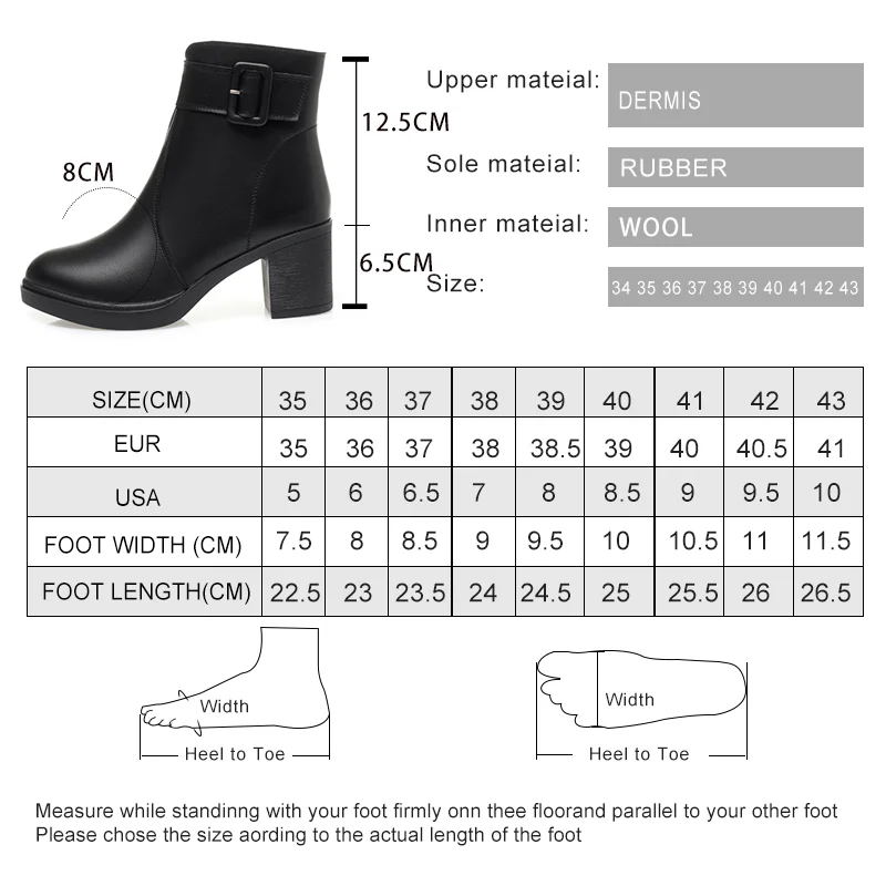 AIYUQI Women Winter Boots Genuine Leather New Warm Wool Women Marton Boots Round Toe High Heel Large Size Women Ankle boots