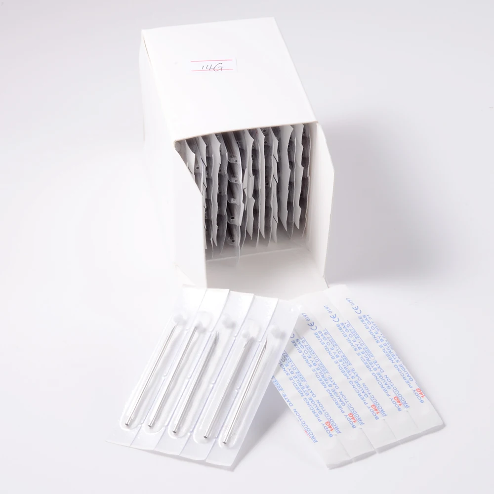 1-100PCS Surgical Steel Body Piercing Needle Tool  PVC Bubble Pack Lip Belly Nose Tongue Tattoo Needle