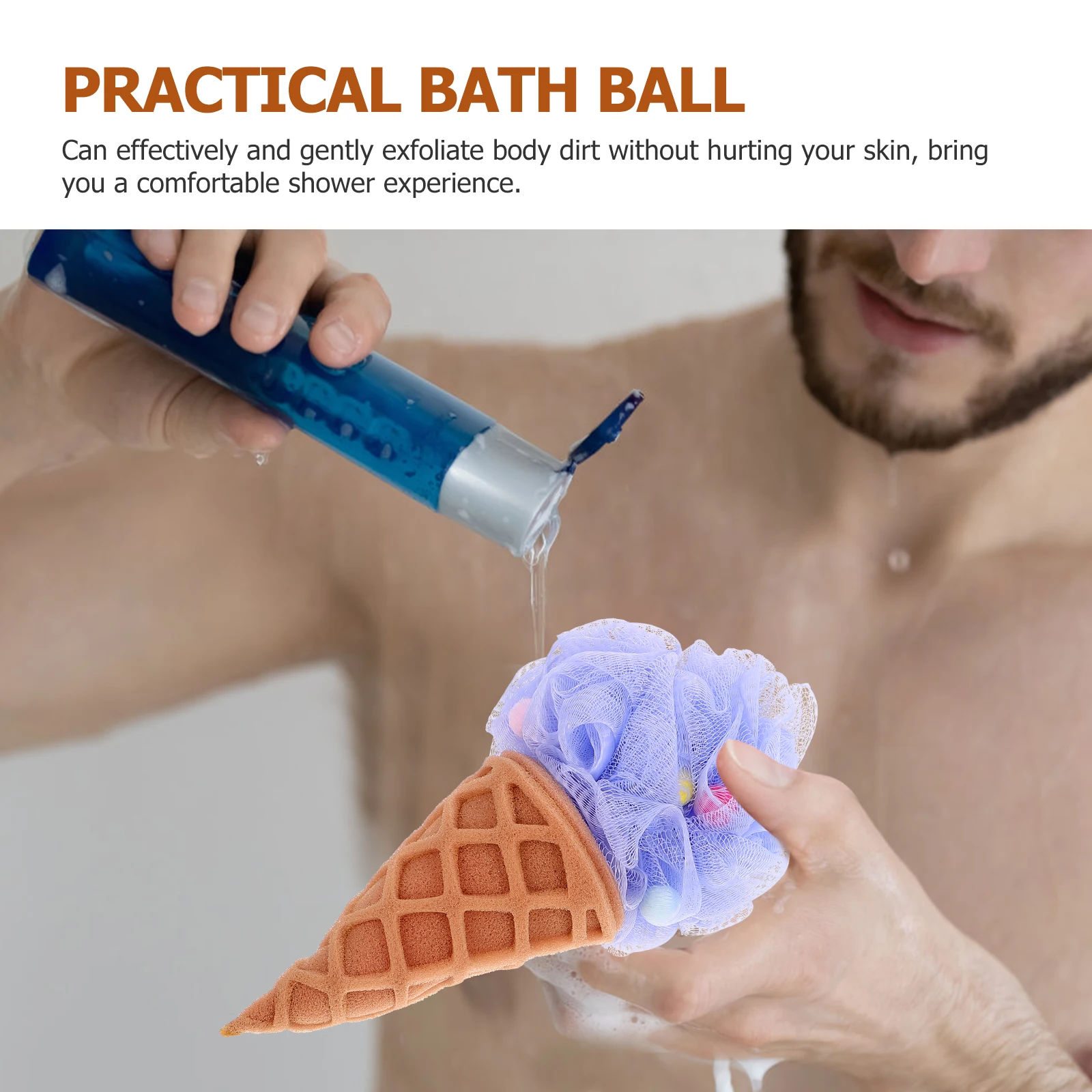 

2pcs Ice Cream Bath Balls Shower Sponge White Pink Adorable Home Accessories Body Scrubber Lanyard Design Quick Dry Sanitary