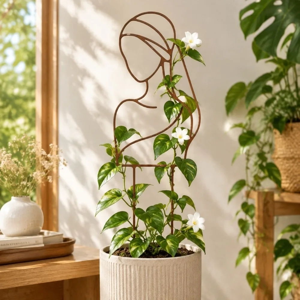 Iron Character Silhouette Plant Stand Hollow Out Strong Load Bearing Plant Climbing Trellis Weather Resistance Plant Fixed Frame