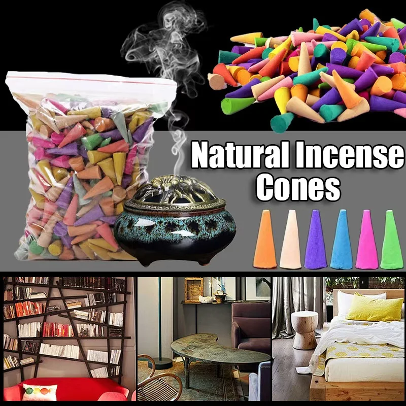 300Pcs Natural Incense Cones Mixed Flavor Backflow Insence Floral Lavender Sandalwood Yoga Meditation Tea Room Home Decorations