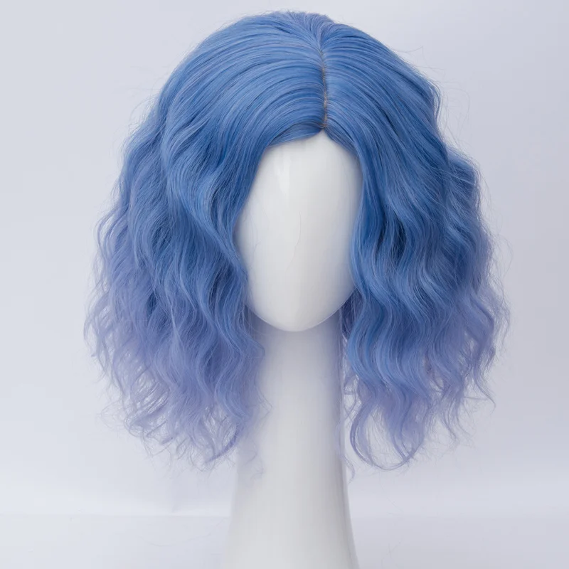 

35cm Short Mixed Blue Curly Celebrity Lolita Party Cosplay Synthetic Wig+Wig Cap Heat Resistant