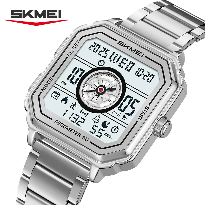 SKMEI 2507 New Unique Men's Watch Fashion Multifunctional Clock Business Steel Belt Silicone Tape Fashion Electronic Watch Reloj