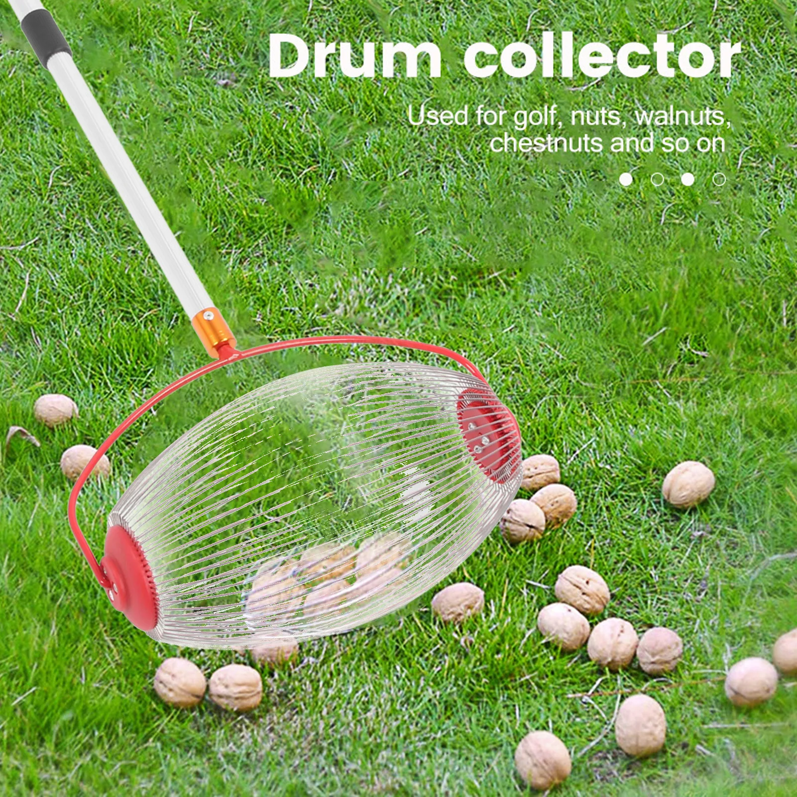 Pecan Picker Upper Spherical Basket Comfortable Grip Wire Cage Nut Gatherer Stainless Steel Adjustable Rustproof for Garden