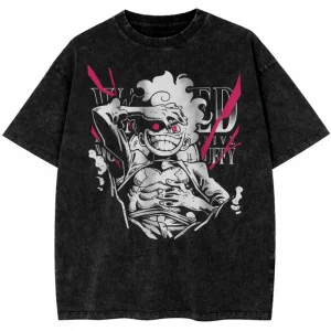 ONE PIECE Sun God Nika Luffy Short Sleeve T-Shirt Anime Manga Vintage Washed Graphic Print Gear 5 Men Women Streetwear
