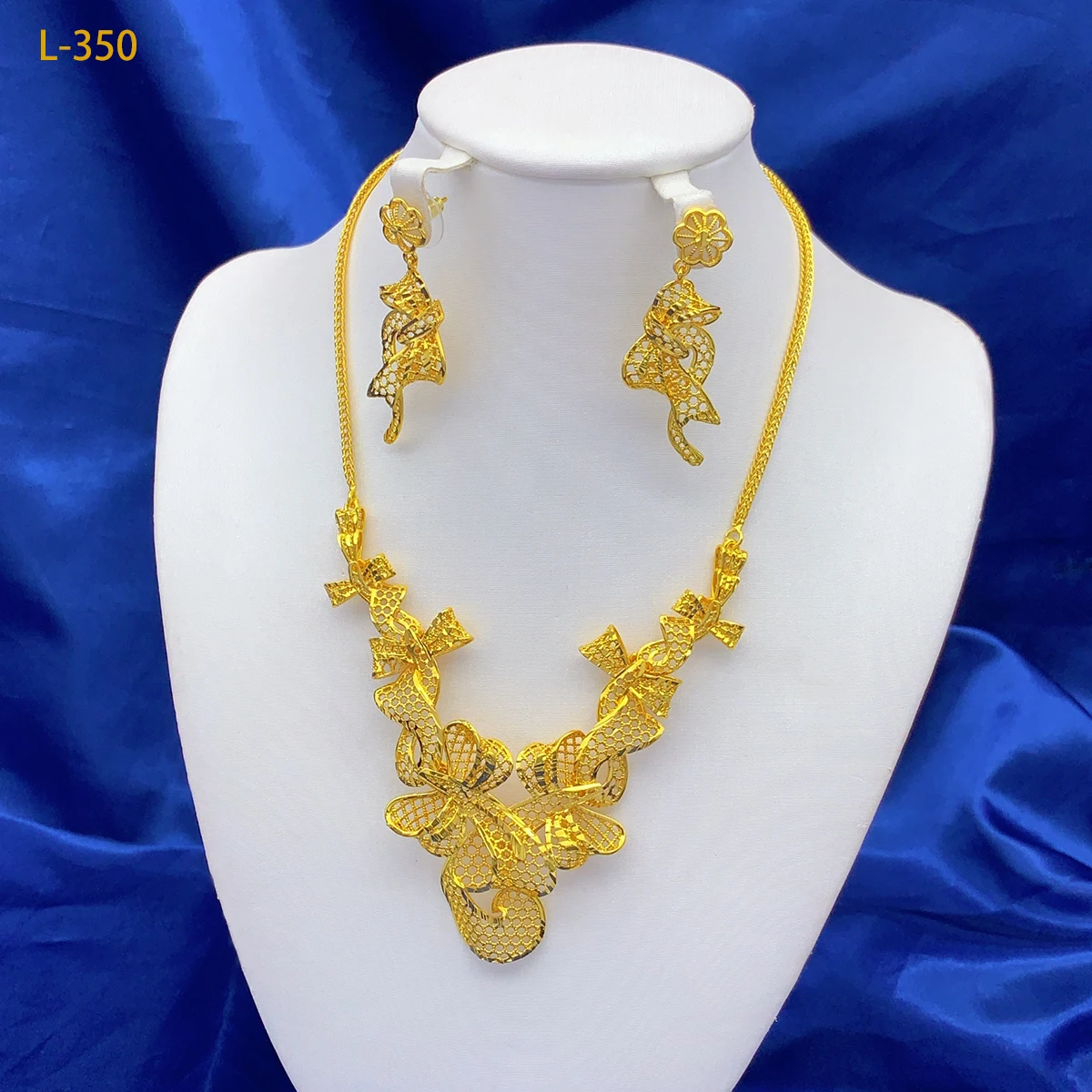 Brazilian 24K Gold Plated Necklace Earrings Jewelry Set For Women Flower African Indian Nigeria Dubai Bridal Wedding Party Gift