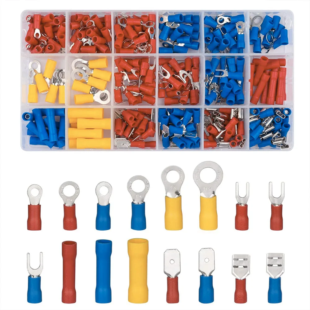 

300PCS Insulated Wire Connectors Kit, Electrical Connectors Wires Terminals Kit, Ring Fork Hook Spade Butt Splices
