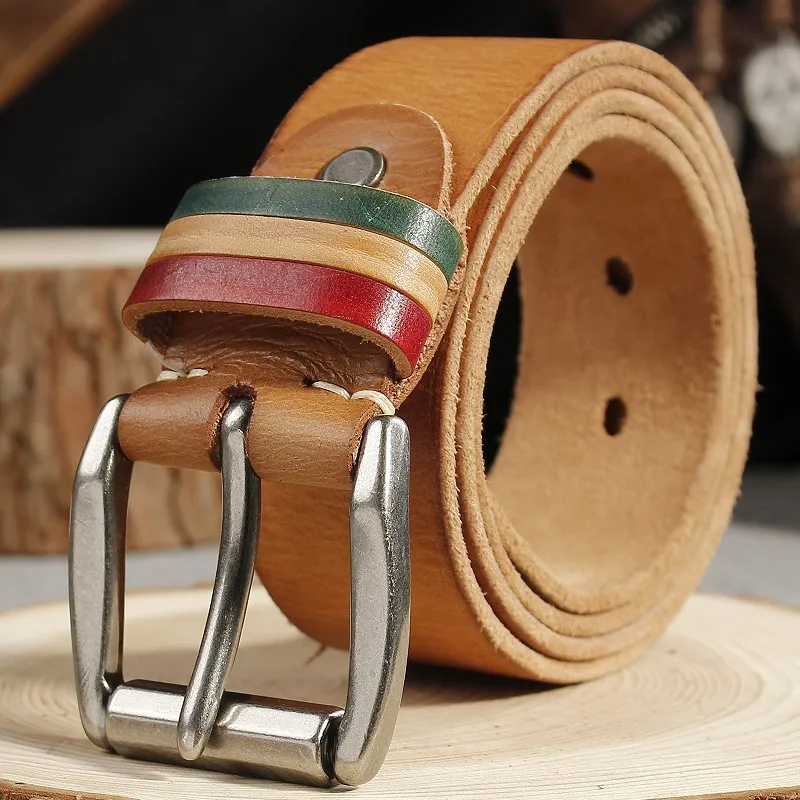 حزام رجالي من جلد البقر الغربي بألوان قوس قزح بشريط مطاطي، حزام جلدي أنيق لخط السيارة للرجال #2