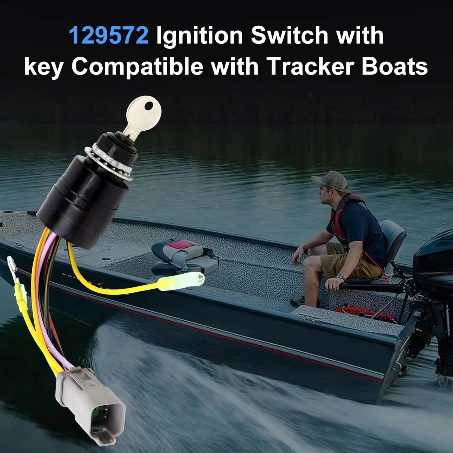 129572 Boat Ignition Switch with 2 Keys For Tracker Boats, 6 Wire Marine Ignition Switch Connectors with Key 3 Position