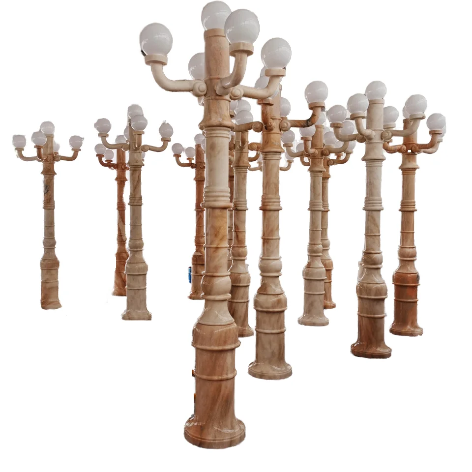 

Garden Carving Sunset Red Marble Lamp Post Column Pillars