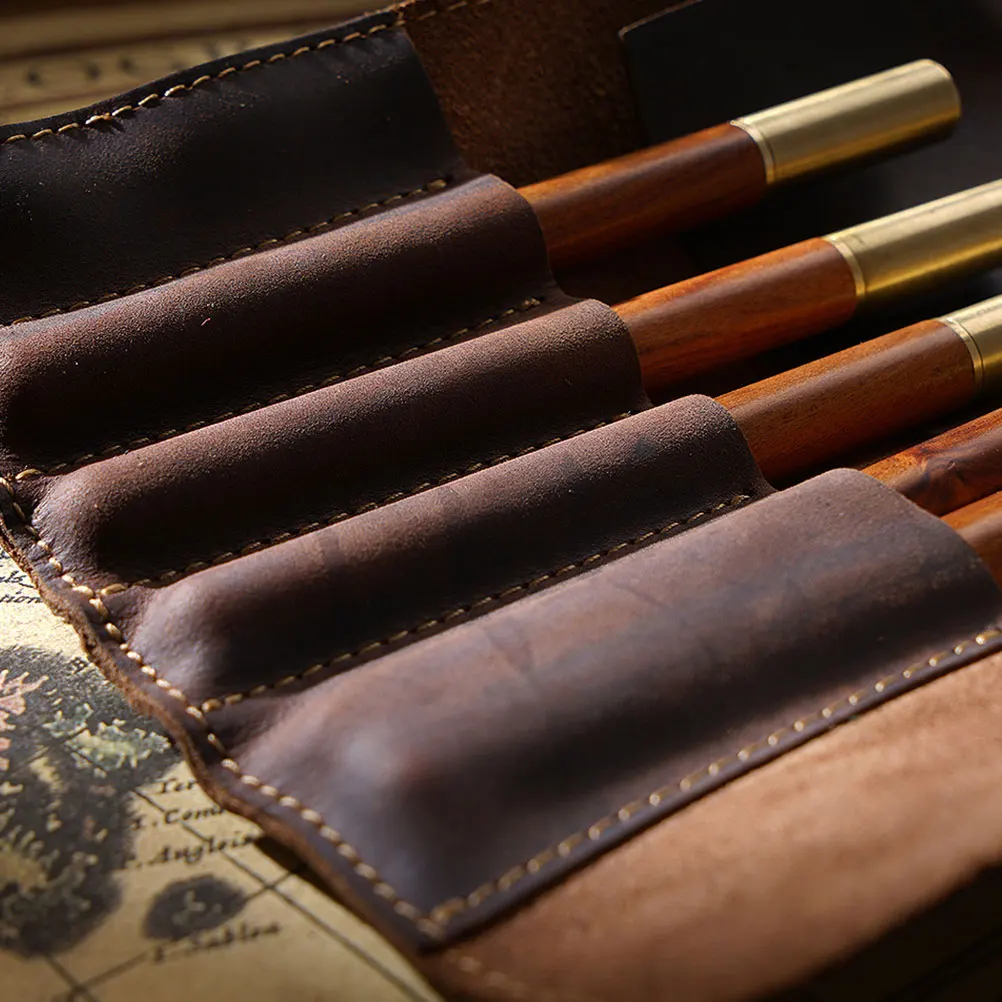 

Coffee Pen Pouch Vintage Roll Holder for Ballpoint Fountain Pens Handmade Pencil Bag Case Organizer Accessory