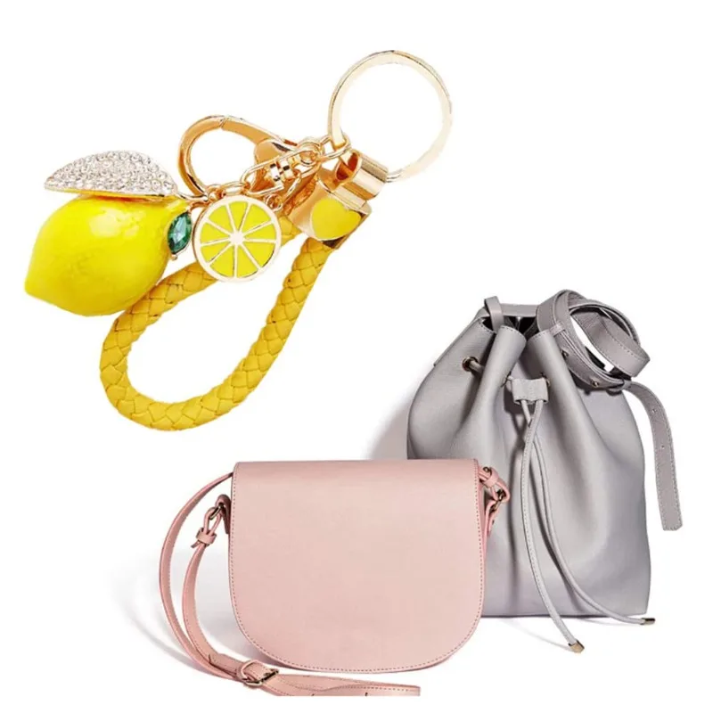 1pcs Newest for Purse Bag Backpack Car Jewelry Gift Cute Lemon Keychain Little Lemon Crystal Rhinestone Key Chain Fruit Keyring