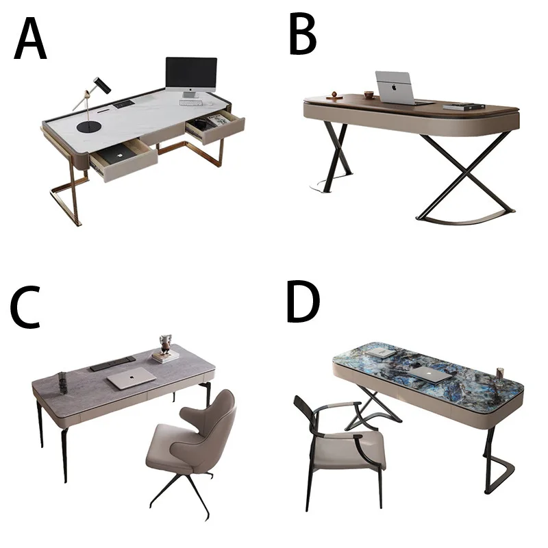 Minimalist household desk modern light luxury solid wood writing desk saddle leather high-end