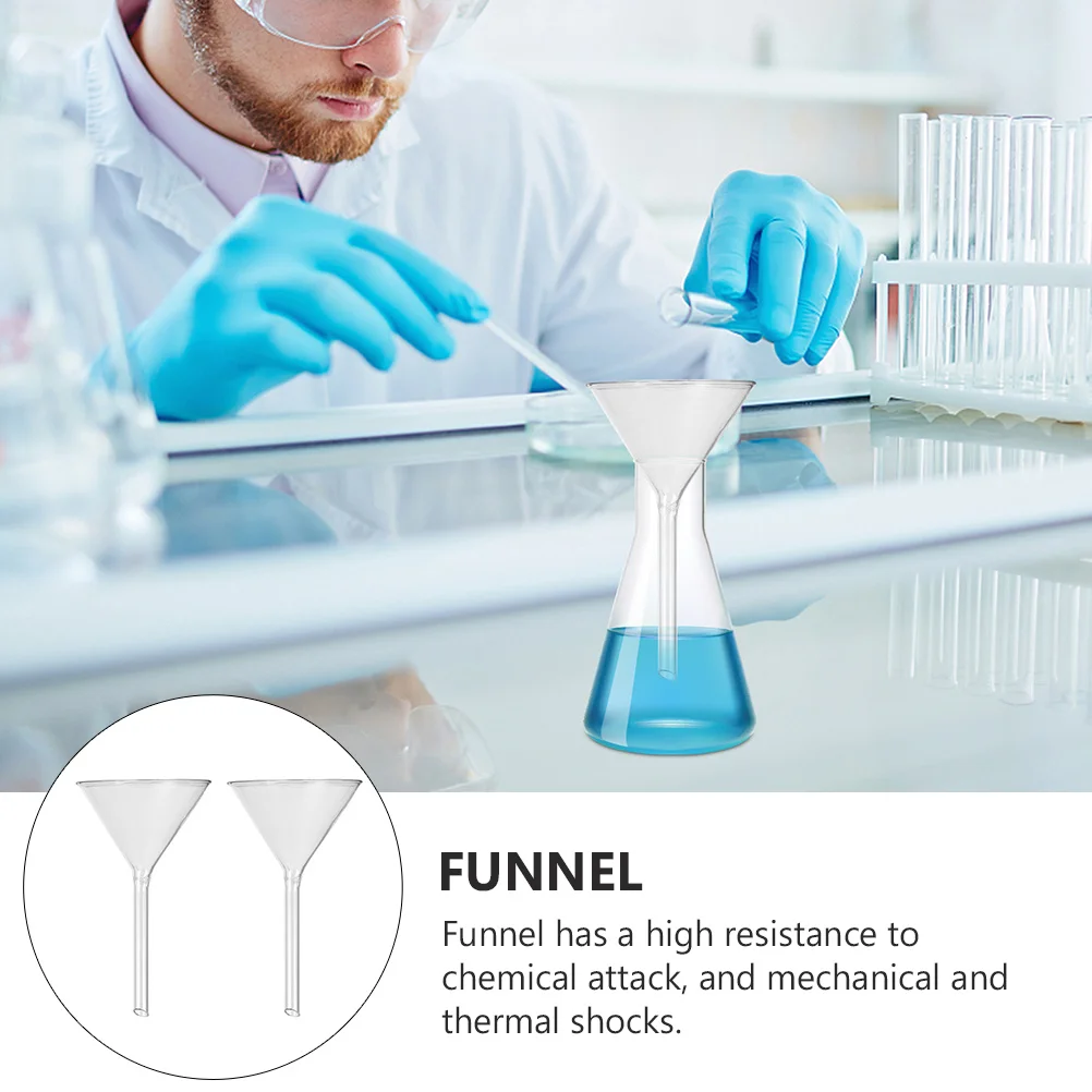 2Pcs 100mm Short Stem Glass Triangular Funnel High Chemical Resistance Clear Visibility Laboratory Filling Tool