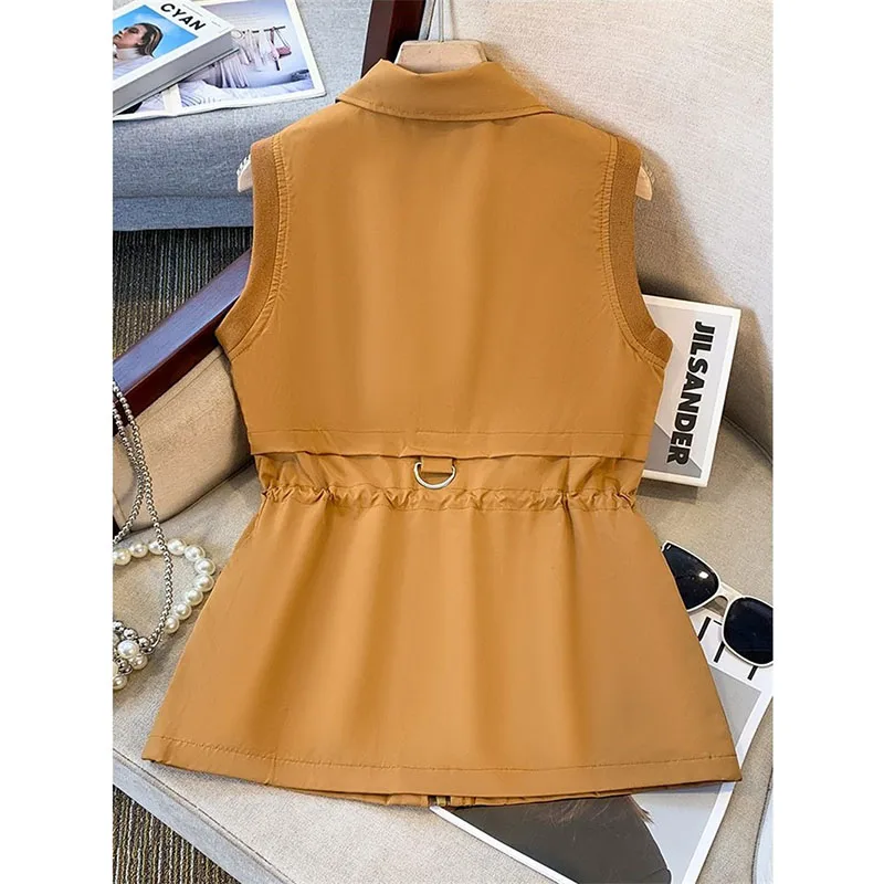 

Lined Vest Jacket Women's Spring Autumn 2025 New Sleeveless Coat Ladies Middle-Aged Elderly Mom Casual Waist Waistcoat Outwear