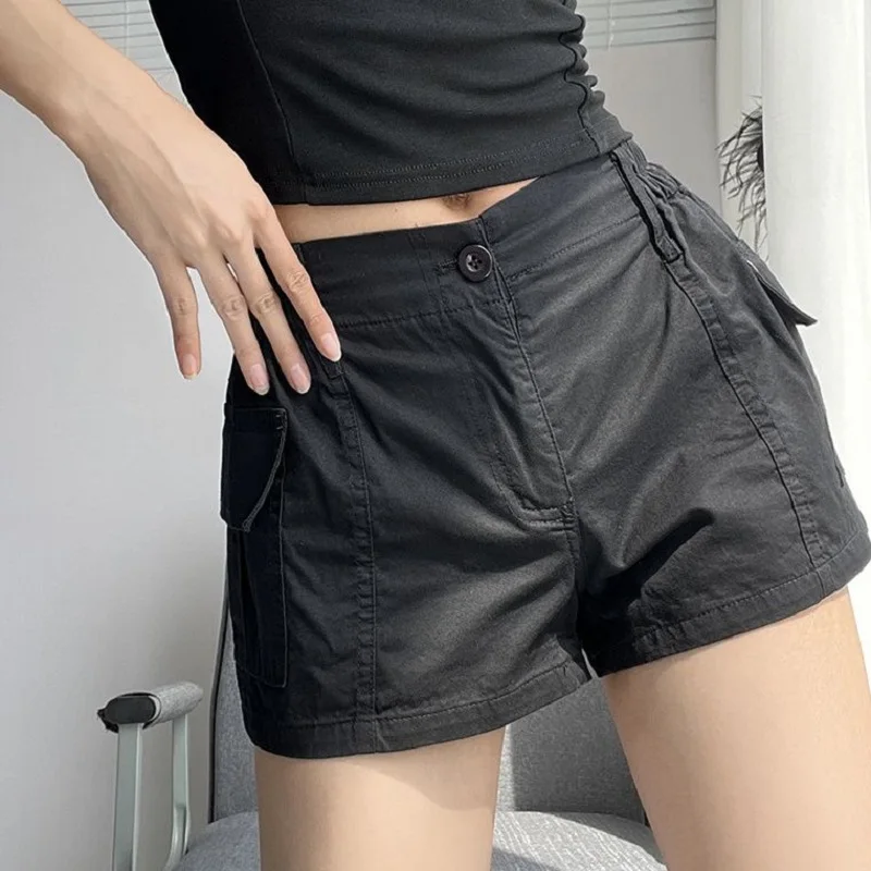 Sexy Cargo Shorts Women Vintage Short Pants with Pockets Summer Low Waist Zipper Shorts Quick-dry Y2k Nightclue Streetwear