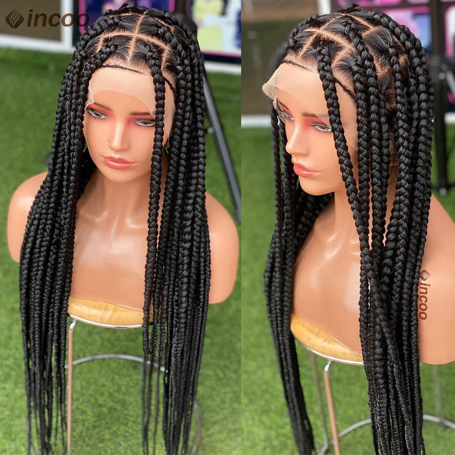 Synthetic Full Lace Big Box Braided Wigs For Women 36Inches Knotless Cornrow Braiding Wig With Baby Hair Jumbo Tribal Braids Wig