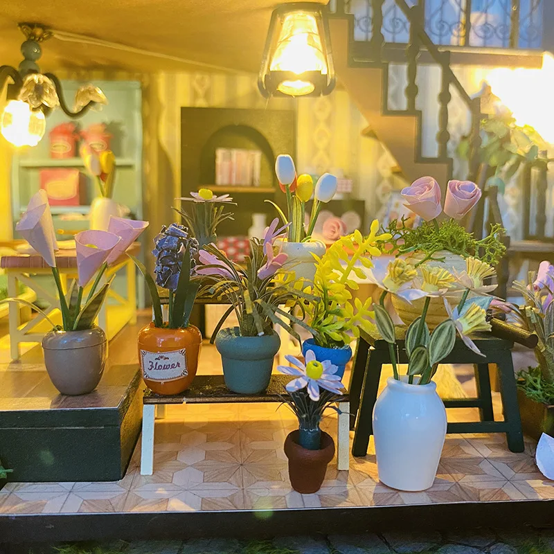 Hongda DIY handgemachtes kleines Haus, Puppenhaus, doppelschichtiges Gartenhaus, Villa, Mini-3D-Gebäudemodellbaugruppe