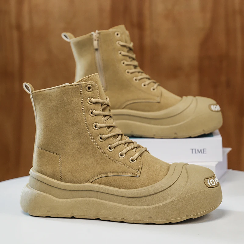 

2025 Autumn Winter New Men's Plus-Size High-Top Leather Boots | Trendy Versatile Round-Toe Casual Boots