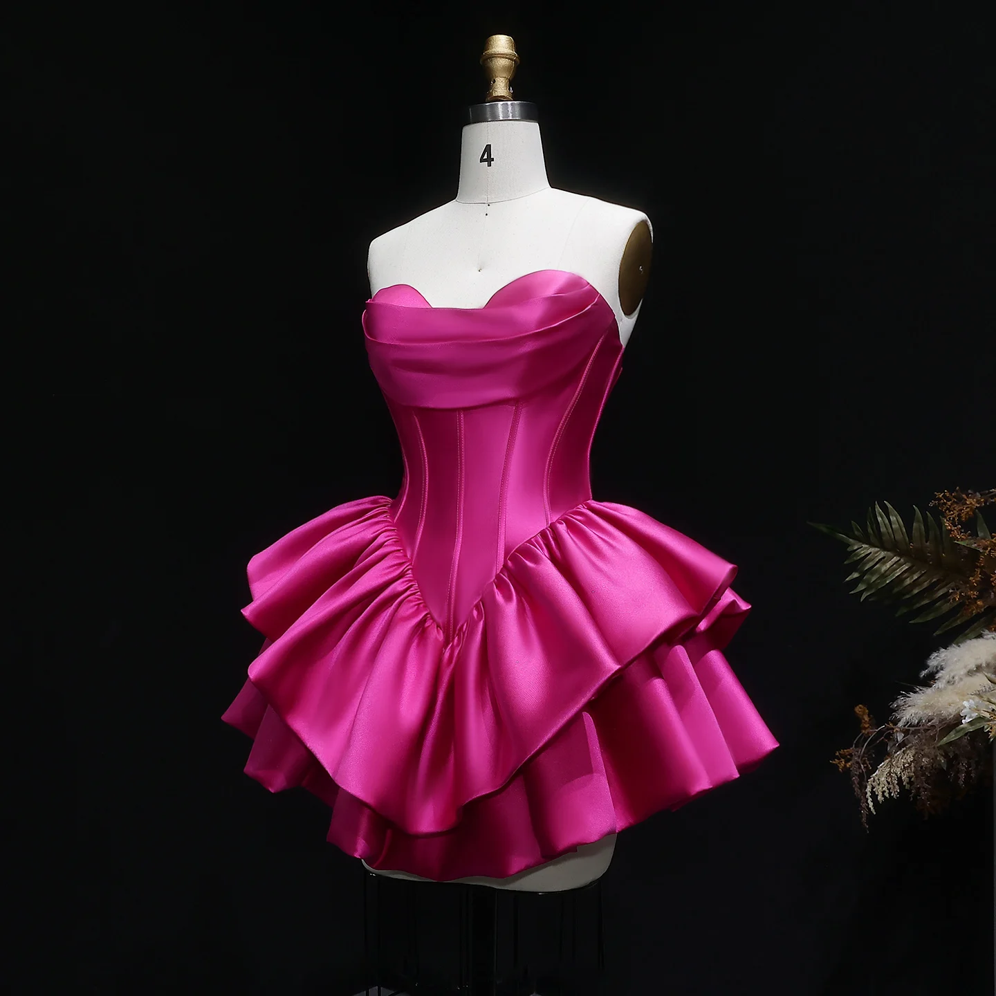 Sharon Said Fuchsia Sweetheart Homecoming Dress Corset Satin Tiered Ruffle Dubai Mini Cocktail Prom Party Gowns RM142 Customized – Detail 7