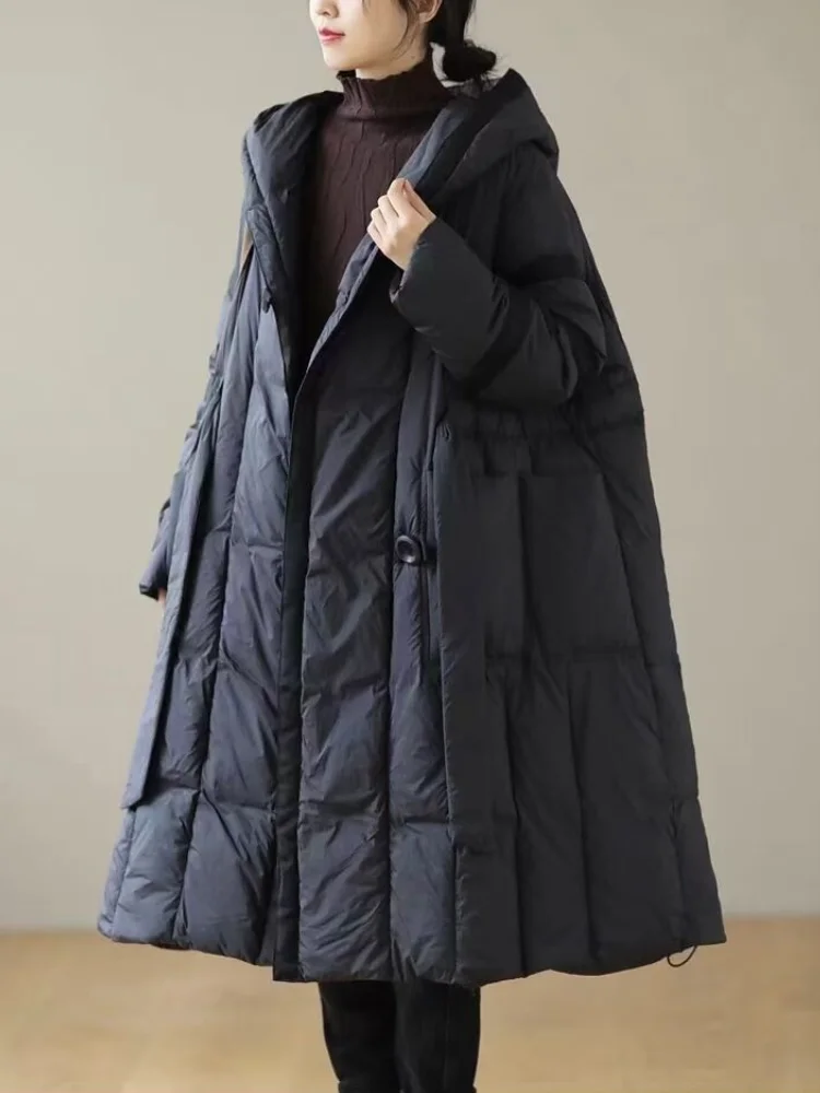 Hooded Medium-length Jacket, Fluffy Temperament, Light Luxury Parkas, Warm Coat, Thick Down Jacket, 90 Duck Down, Winter