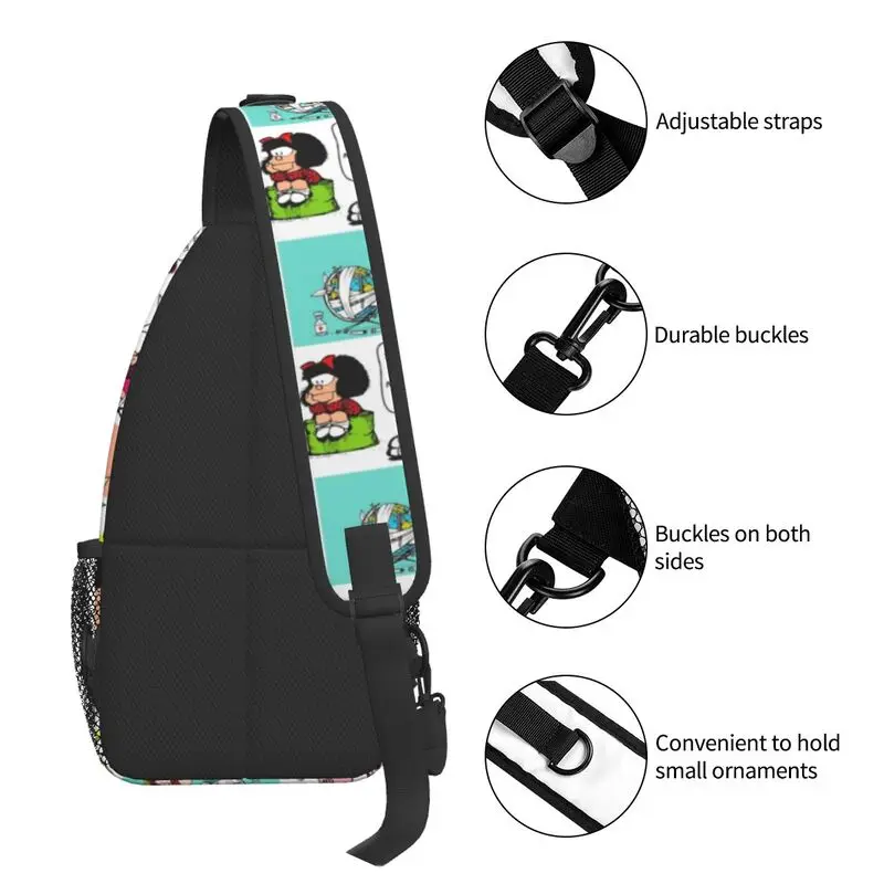 Casual Manga Quino Mafalda Sling Crossbody Backpack Men Kawaii Cartoon Shoulder Chest Bags for Traveling