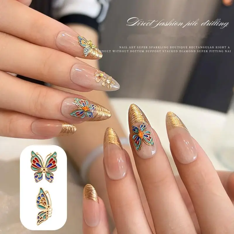 

Chinese Enamel Copper Butterfly Nail Charms Painted Butterfly Nail Art Decorations For DIY Nail Accessories Charms Supplies
