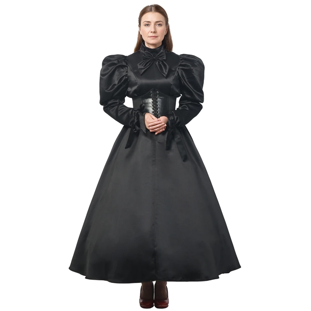 Damen Gothic Viktorianisches Kleid Renaissance Ballkleid Vampir Rokoko Kostüm Schwarz
