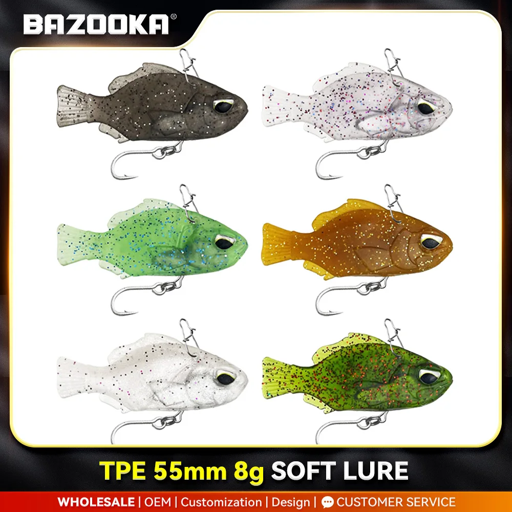 Bazooka TPE 55mm 8g Angelköder Weiche Haken Schwimmender Shad Wurm JIG Silikon Künstlicher Swimbait Spinnerbait Bass Pike Winterköder