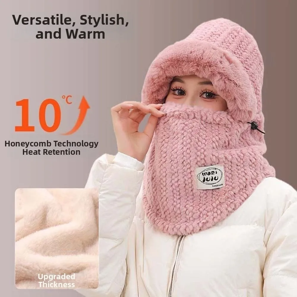 قبعة وشاح شتوية متكاملة من القطيفة 4 في 1، قبعة قناع صوفية ناعمة، محيط رأس كبير، قناع قابل للتعديل، قبعة صوفية لركوب الدراجات