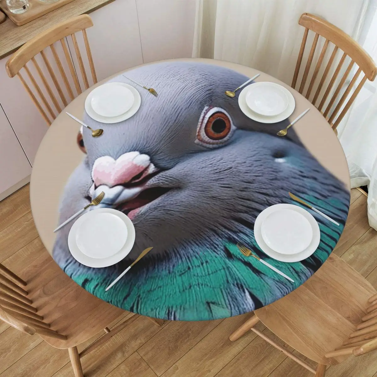 Gray Pigeons Waterproof Round Tablecloth Oilproof Table Cloth for Kitchen Events Dining Table Cover