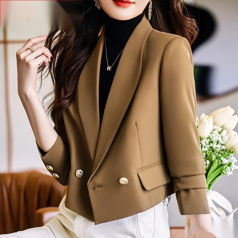 

Elegant Business Casual All-match Long Sleeve Office Design Solid Color Simple Single-button Chic Jacket Spring Autumn