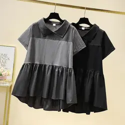 Loose Korean Ruffles T Shirts Summer New Patchwork Contrast All-match Irregular Casual Tops Tees Vintage Fashion Women Clothing